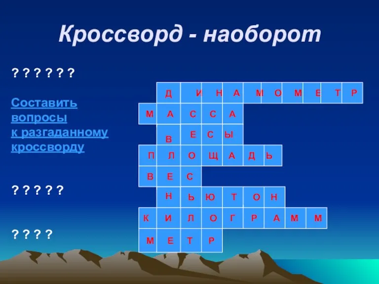 Кроссворд - наоборот ? ? ? ? ? ? Составить вопросы к