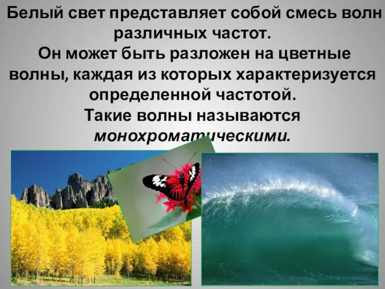 Белый свет представляет собой смесь волн различных частот. Он может быть разложен