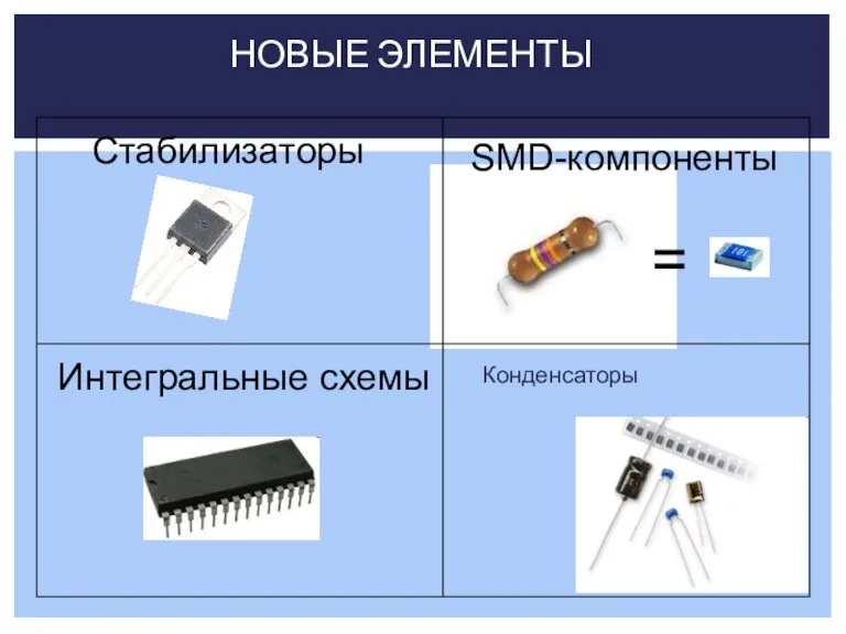 Конденсаторы НОВЫЕ ЭЛЕМЕНТЫ Стабилизаторы Интегральные схемы SMD-компоненты =