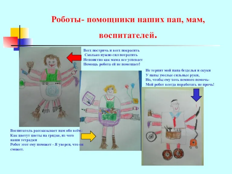 Роботы- помощники наших пап, мам, воспитателей. Всех постричь и всех покрасить Сколько