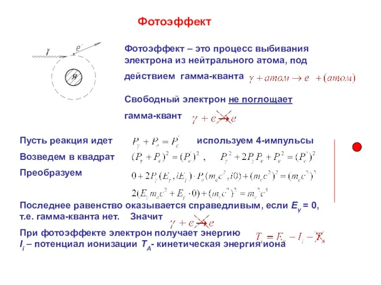 Фотоэффект Фотоэффект – это процесс выбивания электрона из нейтрального атома, под действием