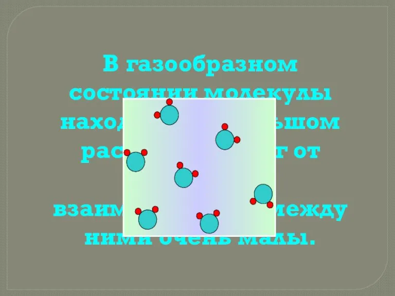 В газообразном состоянии молекулы находятся на большом расстоянии друг от друга, силы