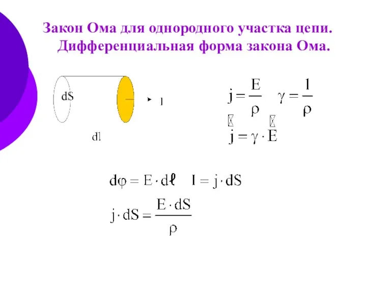 Закон Ома для однородного участка цепи. Дифференциальная форма закона Ома.