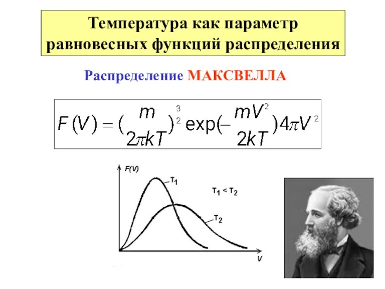Температура как параметр равновесных функций распределения Распределение МАКСВЕЛЛА