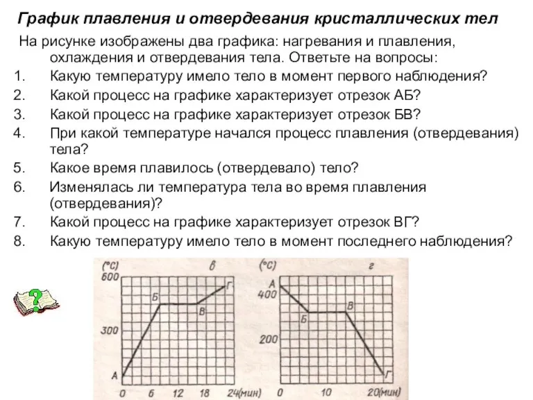 График плавления и отвердевания кристаллических тел На рисунке изображены два графика: нагревания