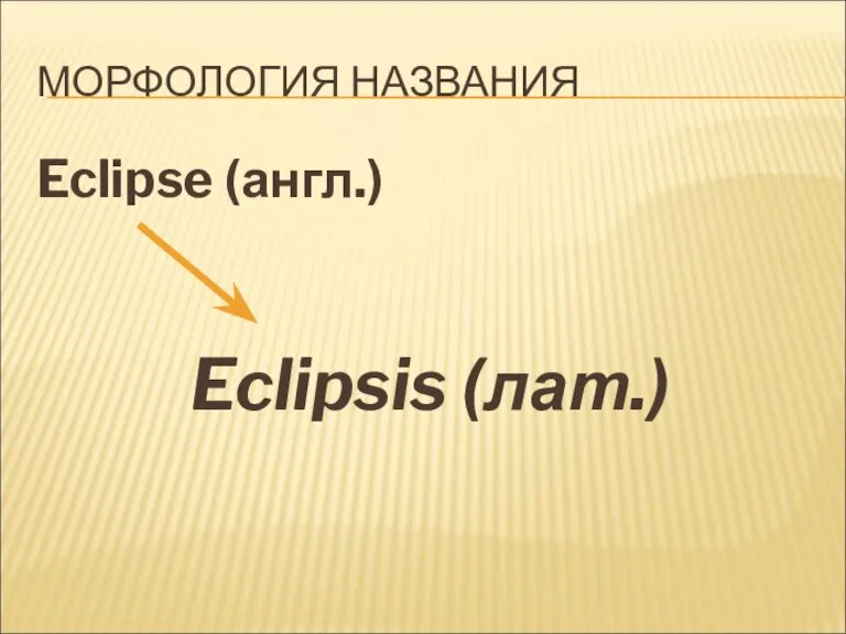 МОРФОЛОГИЯ НАЗВАНИЯ Eclipse (англ.) Eclipsis (лат.)