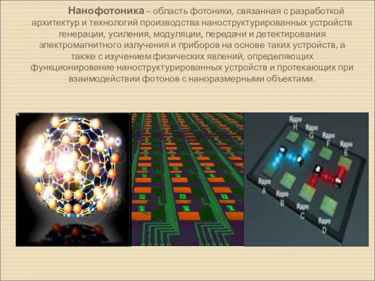 Нанофотоника – область фотоники, связанная с разработкой архитектур и технологий производства наноструктурированных