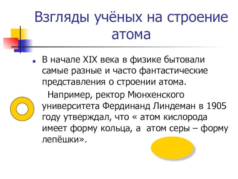 Взгляды учёных на строение атома В начале XIX века в физике бытовали