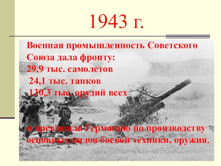 1943 г. Военная промышленность Советского Союза дала фронту: 29,9 тыс. самолетов 24,1