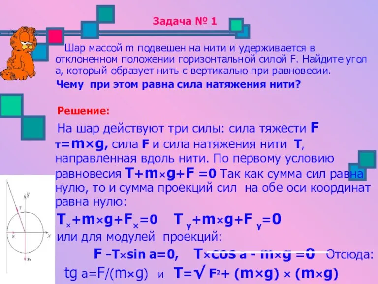 Задача № 1 Шар массой m подвешен на нити и удерживается в