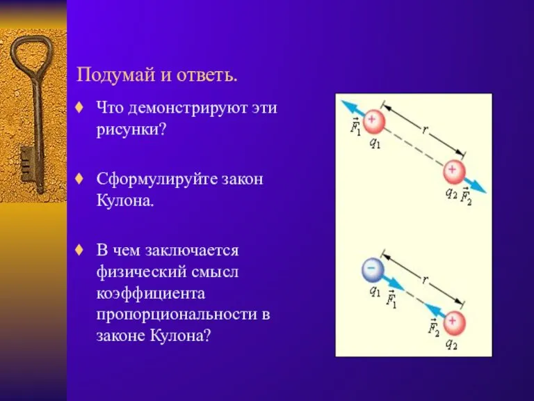 Подумай и ответь. Что демонстрируют эти рисунки? Сформулируйте закон Кулона. В чем