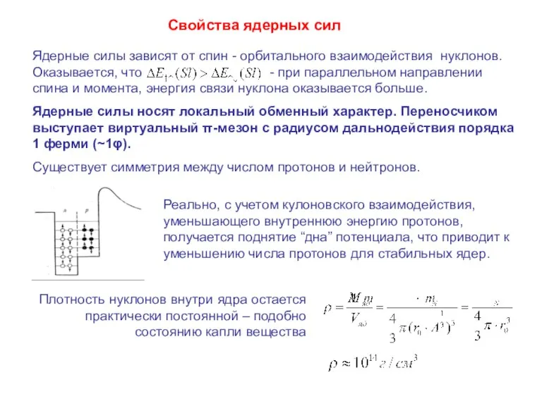 Ядерные силы зависят от спин - орбитального взаимодействия нуклонов. Оказывается, что -