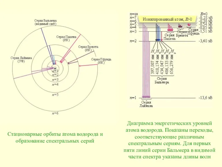 Стационарные орбиты атома водорода и образование спектральных серий Диаграмма энергетических уровней атома