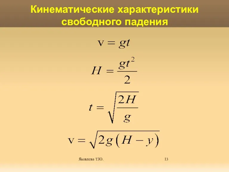 Яковлева Т.Ю. Кинематические характеристики свободного падения