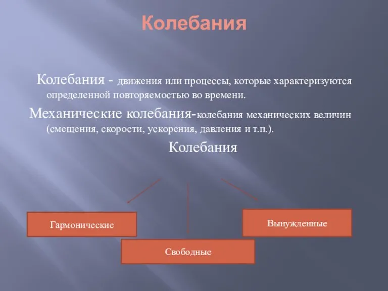 Колебания Колебания - движения или процессы, которые характеризуются определенной повторяемостью во времени.