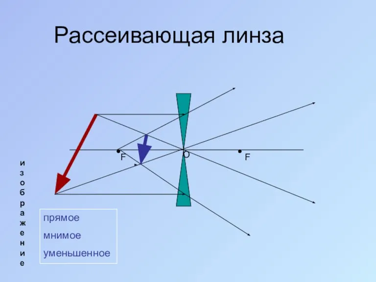 Рассеивающая линза О F F изображение прямое мнимое уменьшенное