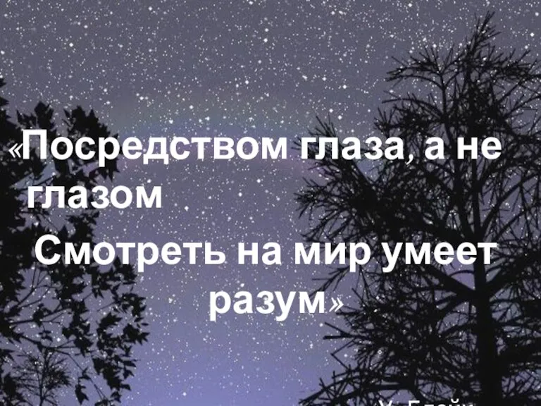 «Посредством глаза, а не глазом Смотреть на мир умеет разум» У. Блейк