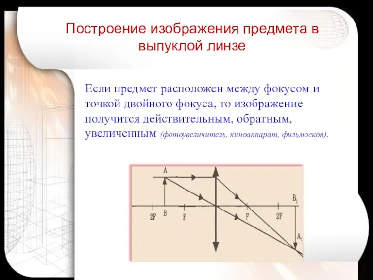 Если предмет расположен между фокусом и точкой двойного фокуса, то изображение получится