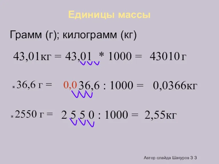 Единицы массы 43,01кг = 36,6 г = 43,01 * 1000 = 43010