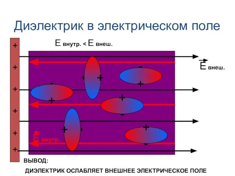 Диэлектрик в электрическом поле + - + + + + + +