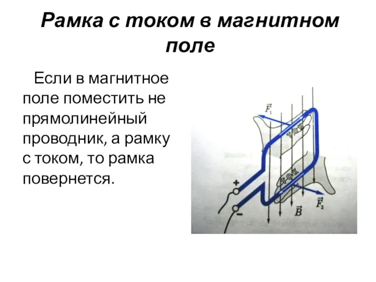 Рамка с током в магнитном поле Если в магнитное поле поместить не