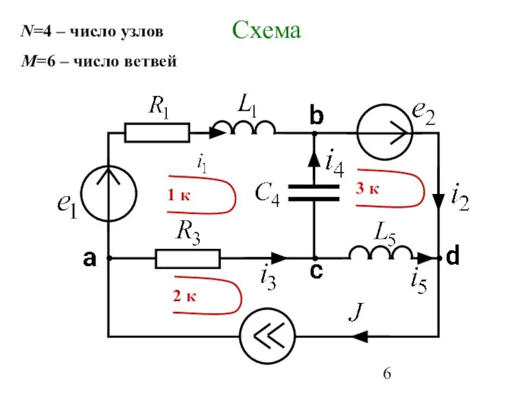 Схема N=4 – число узлов М=6 – число ветвей