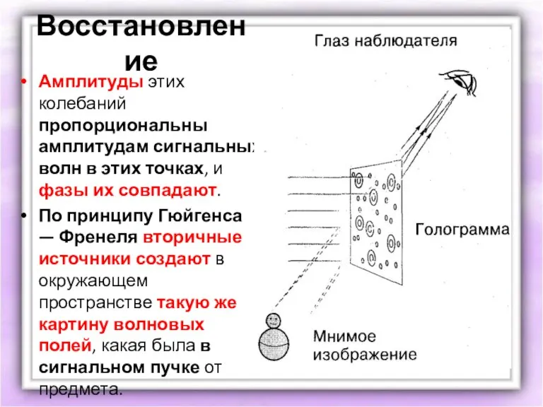 Восстановление Амплитуды этих колебаний пропорциональны амплитудам сигнальных волн в этих точках, и