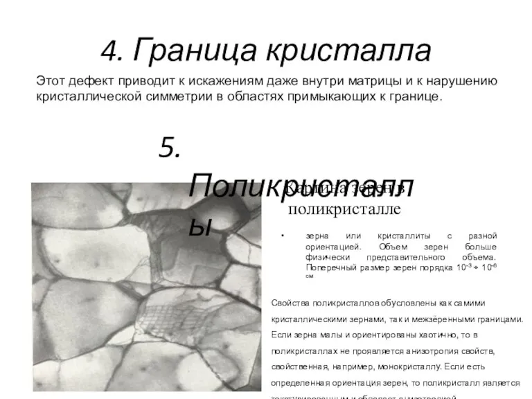 4. Граница кристалла Этот дефект приводит к искажениям даже внутри матрицы и