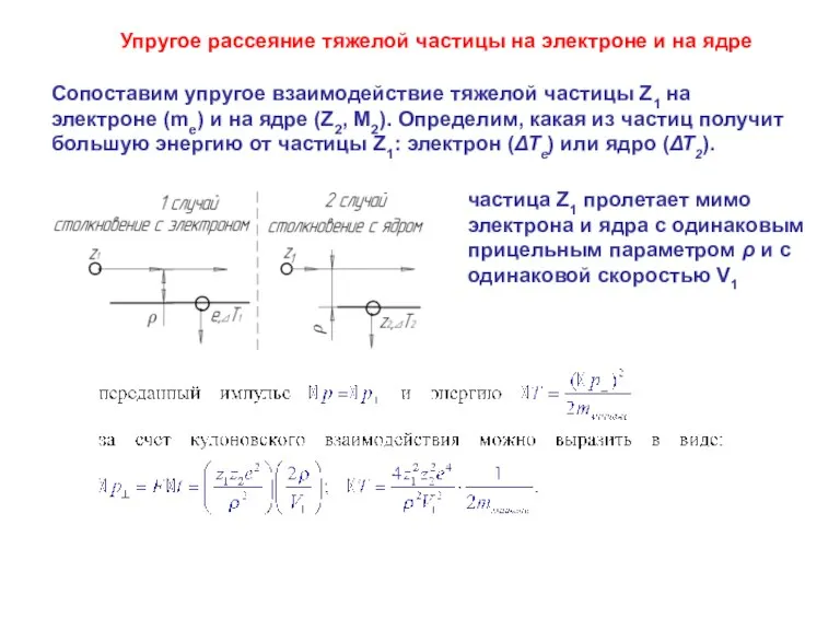 Упругое рассеяние тяжелой частицы на электроне и на ядре Сопоставим упругое взаимодействие