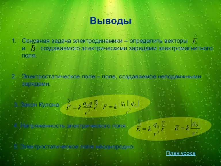 Основная задача электродинамики – определить векторы и создаваемого электрическими зарядами электромагнитного поля.