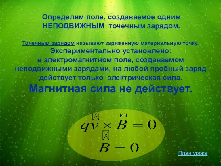 Экспериментально установлено: в электромагнитном поле, создаваемом неподвижными зарядами, на любой пробный заряд