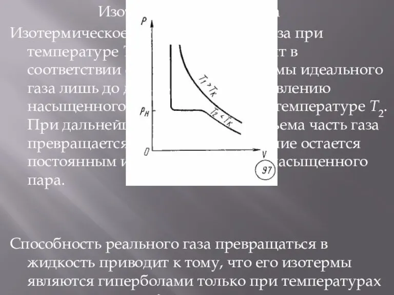 Изотермы реального газа Изотермическое сжатие реального газа при температуре T2 (T2 Способность