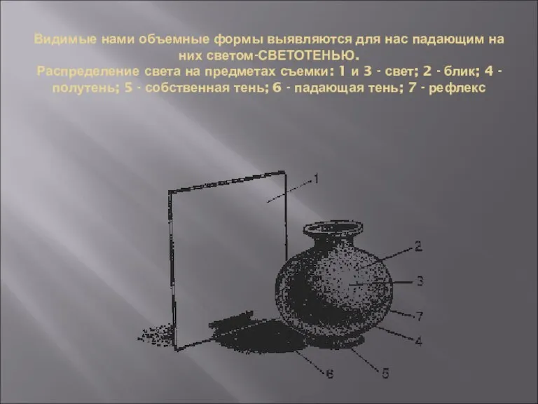 Видимые нами объемные формы выявляются для нас падающим на них светом-СВЕТОТЕНЬЮ. Распределение