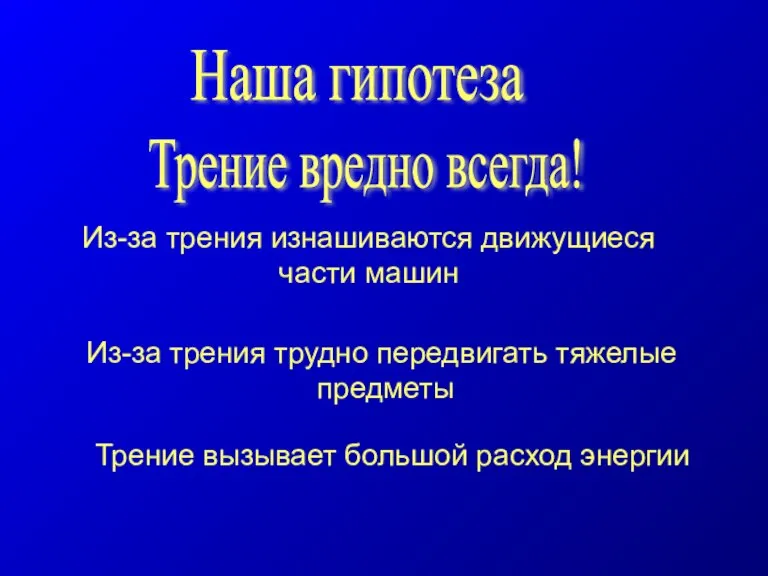 Из-за трения изнашиваются движущиеся части машин Из-за трения трудно передвигать тяжелые предметы