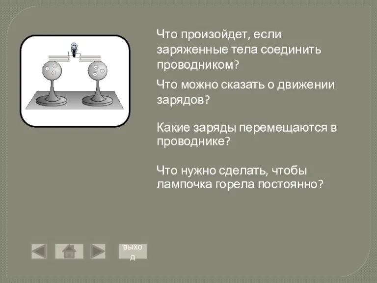 Что произойдет, если заряженные тела соединить проводником? Что можно сказать о движении