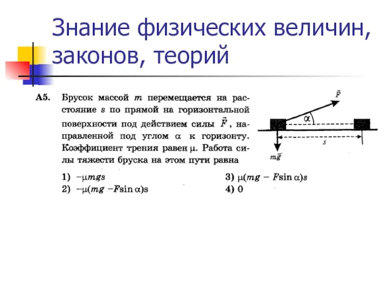 Знание физических величин, законов, теорий