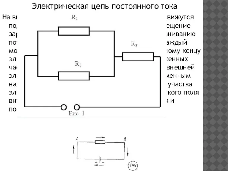 Электрическая цепь постоянного тока На внешнем участке цепи электрические заряды движутся под