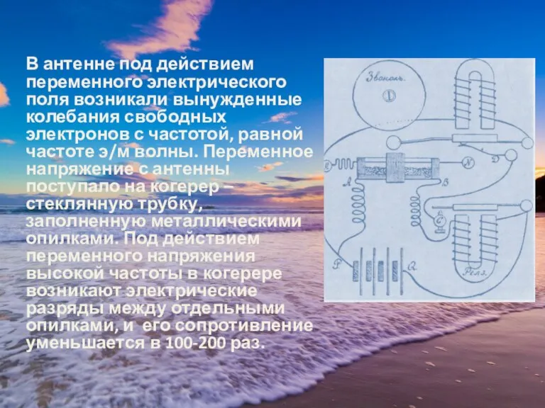 В антенне под действием переменного электрического поля возникали вынужденные колебания свободных электронов