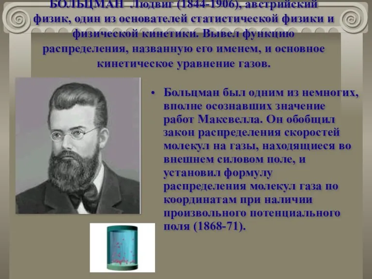 БОЛЬЦМАН Людвиг (1844-1906), австрийский физик, один из основателей статистической физики и физической