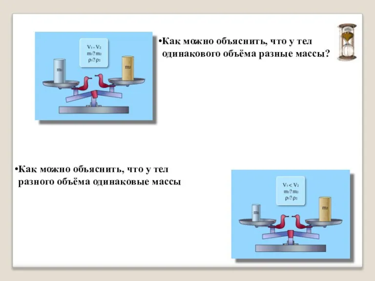 Как можно объяснить, что у тел одинакового объёма разные массы? Как можно