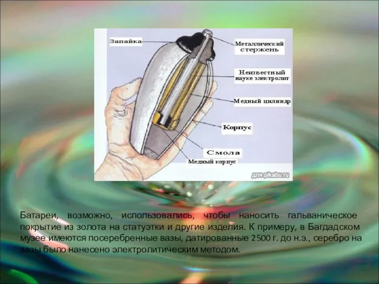 Батареи, возможно, использовались, чтобы наносить гальваническое покрытие из золота на статуэтки и