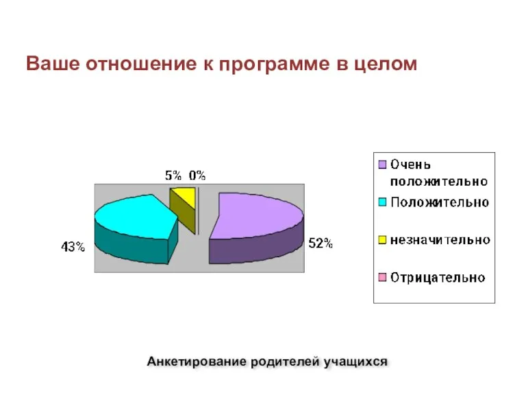 Ваше отношение к программе в целом Анкетирование родителей учащихся