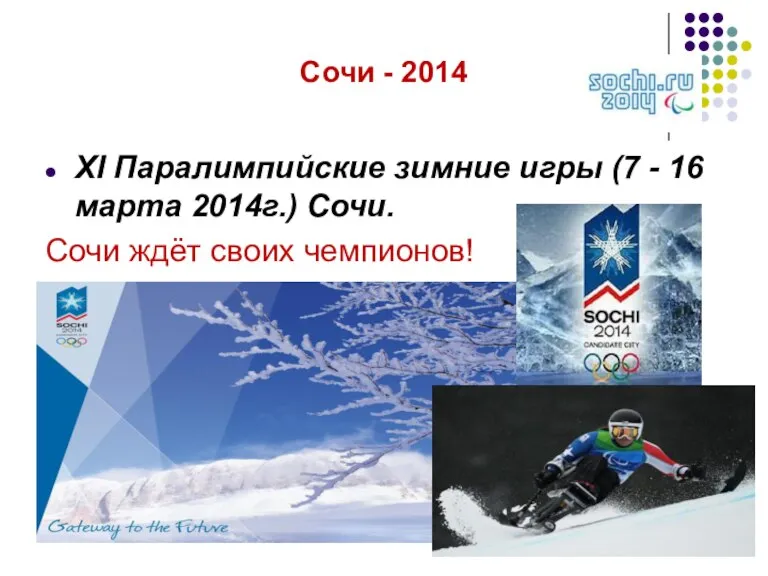 Сочи - 2014 XI Паралимпийские зимние игры (7 - 16 марта 2014г.)