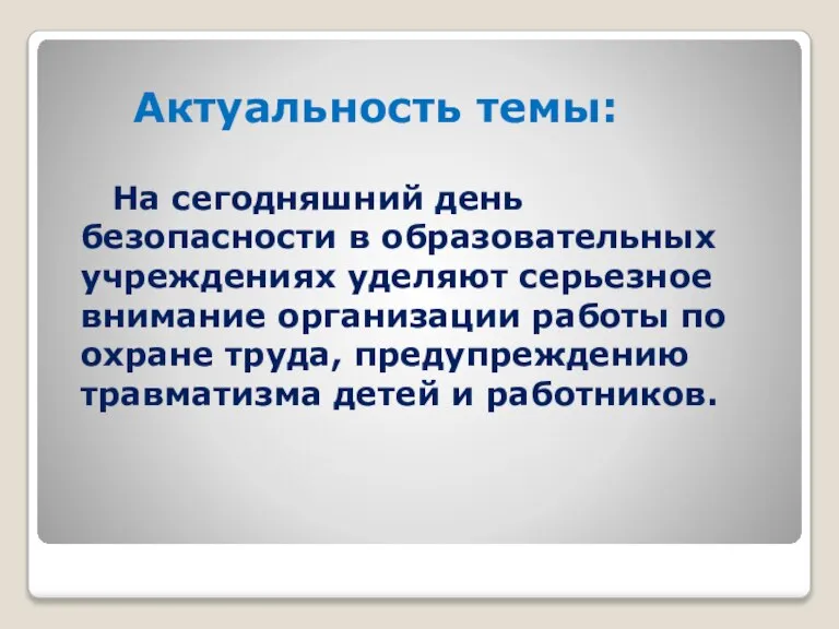 Актуальность темы: На сегодняшний день безопасности в образовательных учреждениях уделяют серьезное внимание