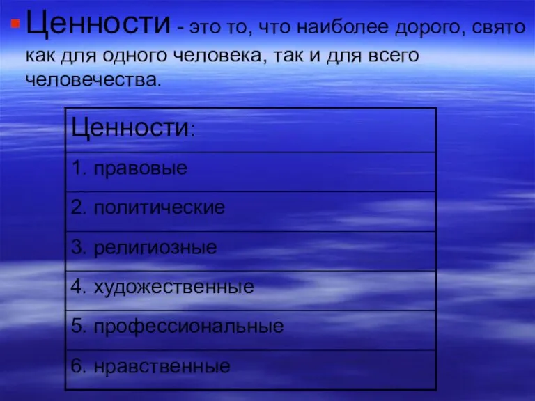 Ценности - это то, что наиболее дорого, свято как для одного человека,