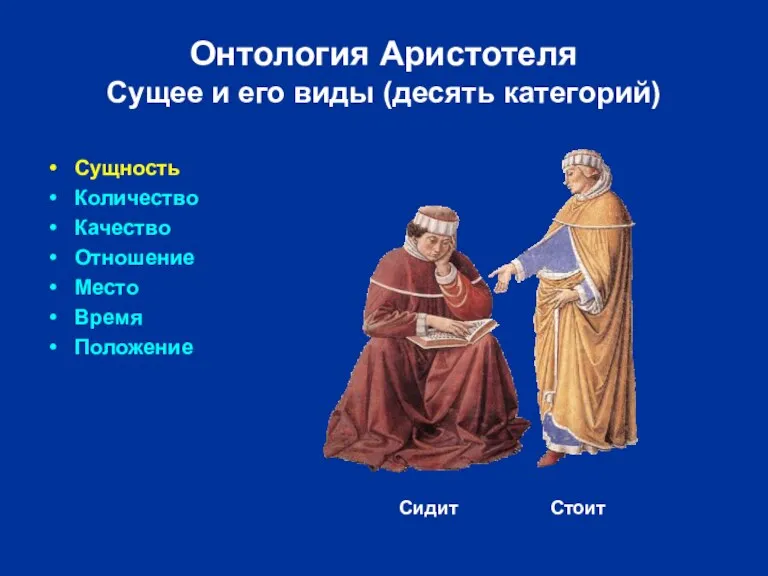 Сущность Количество Качество Отношение Место Время Положение Онтология Аристотеля Сущее и его