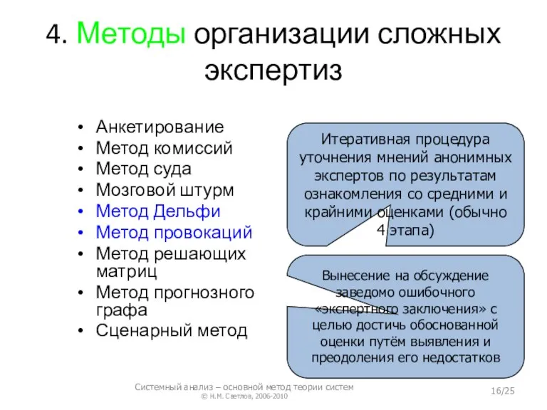 4. Методы организации сложных экспертиз Анкетирование Метод комиссий Метод суда Мозговой штурм