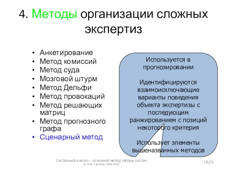 4. Методы организации сложных экспертиз Анкетирование Метод комиссий Метод суда Мозговой штурм