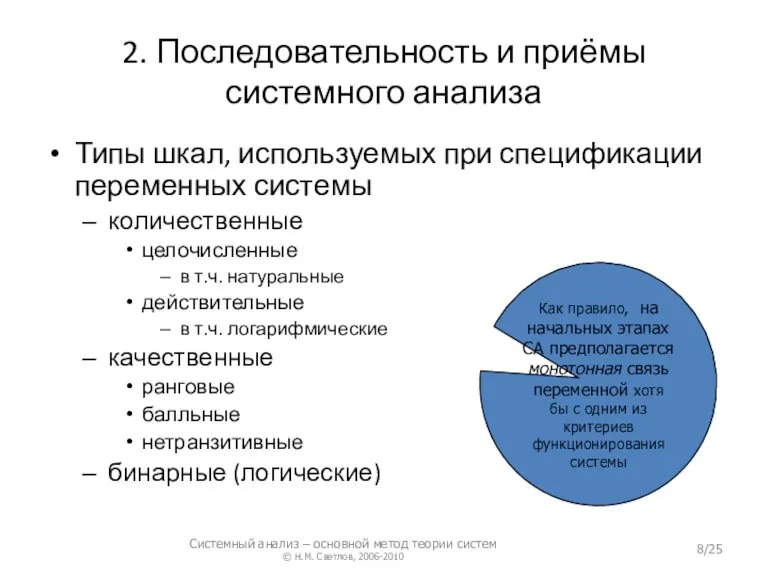 2. Последовательность и приёмы системного анализа Типы шкал, используемых при спецификации переменных