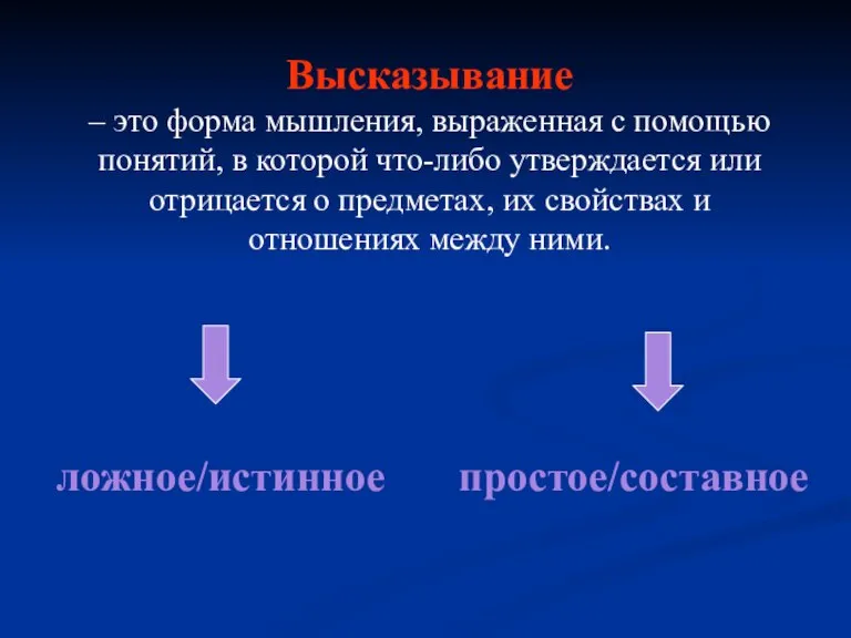 Высказывание – это форма мышления, выраженная с помощью понятий, в которой что-либо